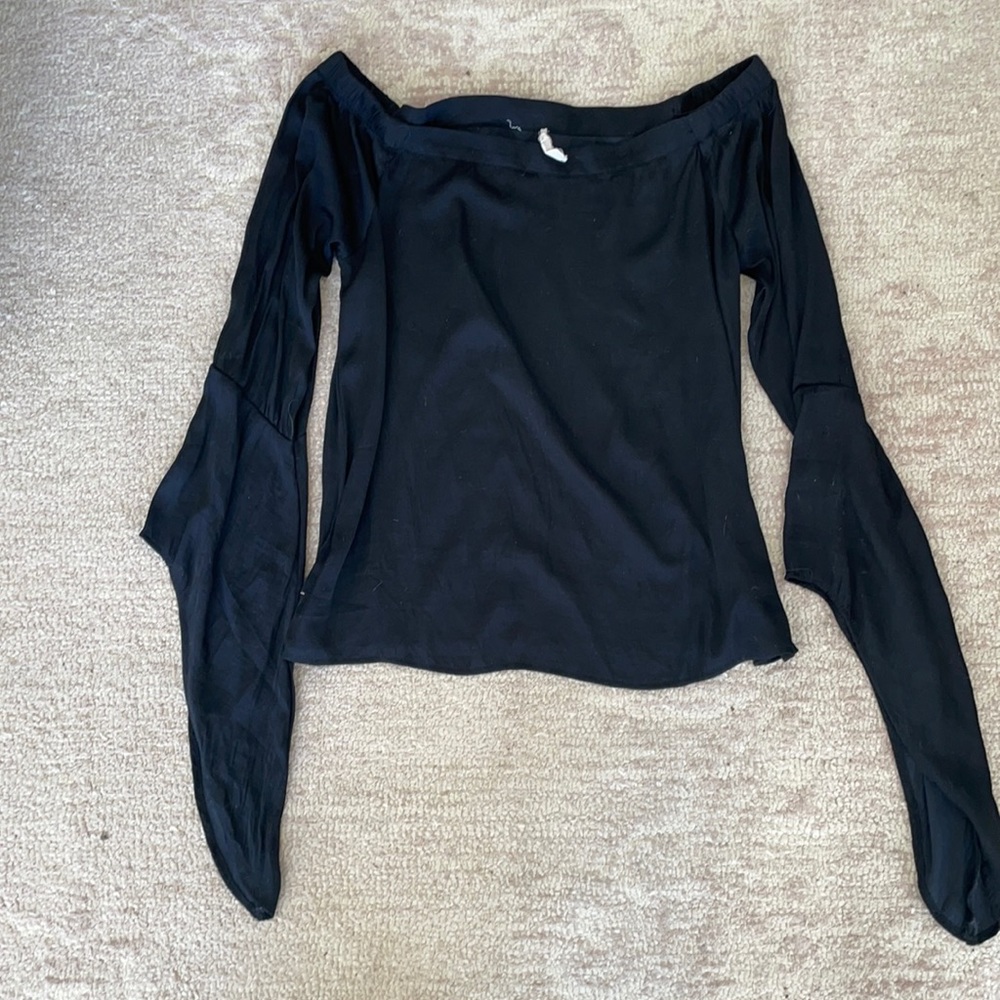 Silk-like Black Poet Peasant Blouse